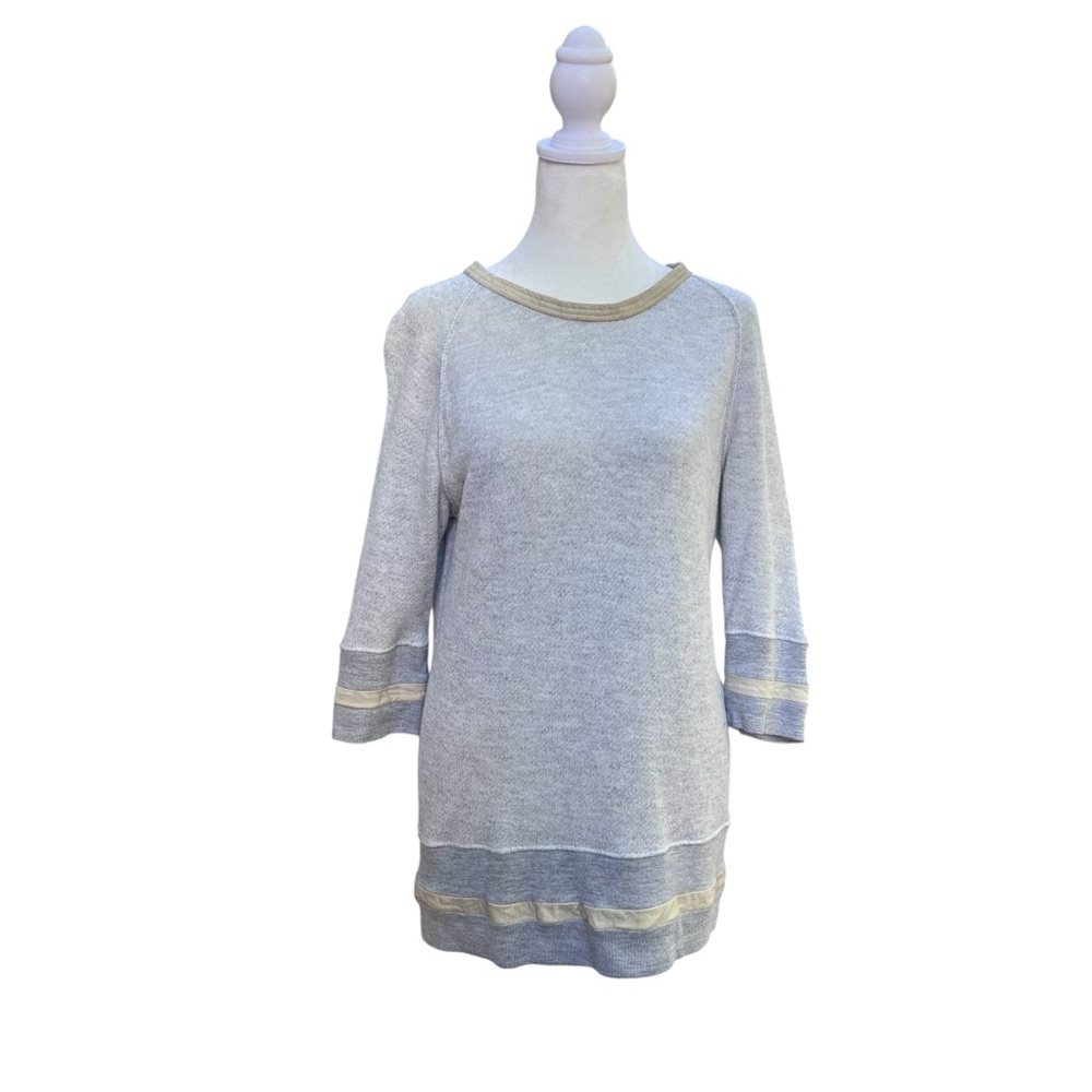 IRO Gray Textured Knit Sweatshirt‎ Suede Trim Size Large